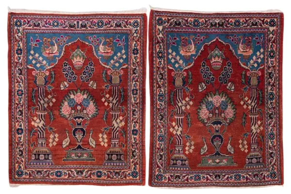 Antique Pair of Oriental Carpets, Qajar Dynasty Crown, 1930s, 80x68 CM